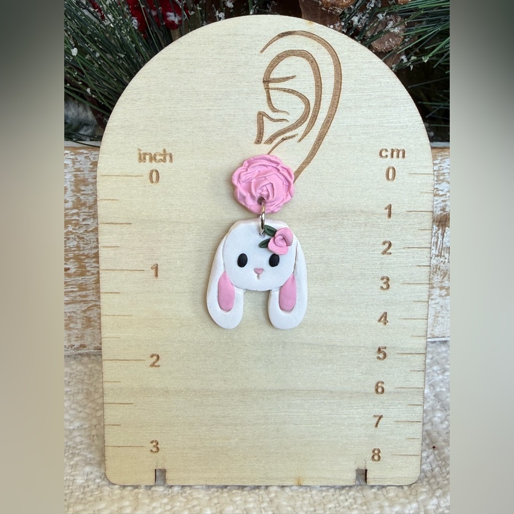 Cute Bunny Earrings with Pink floral posts - Picture 3 of 4